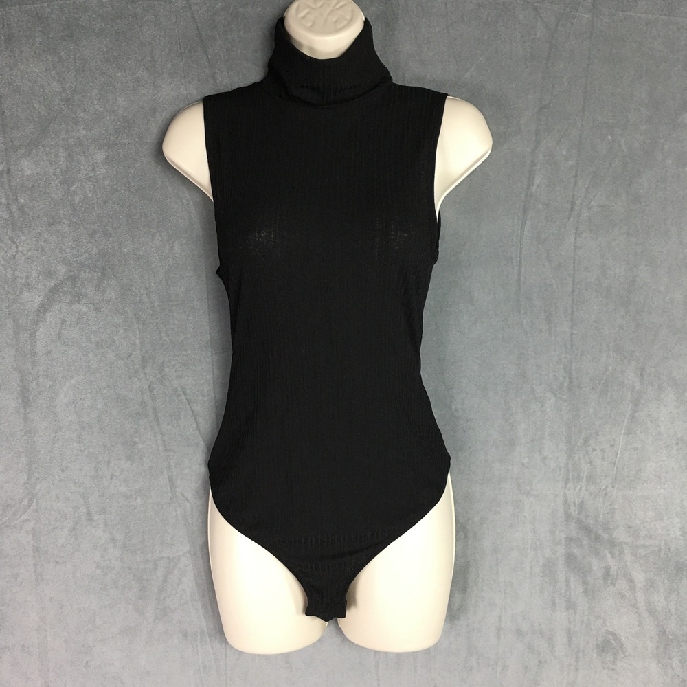 Free People M Intimately Black Sleeveless Turtleneck Bodysuit Thong Snap‎ Whichy